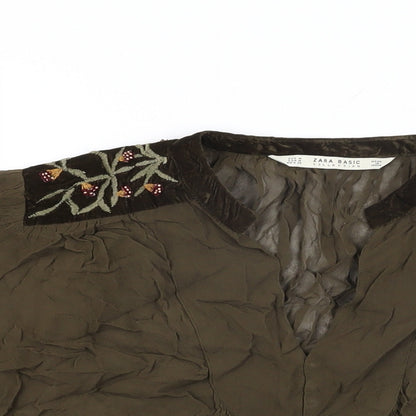 Womens UK Size M Zara Green Basic Blouse