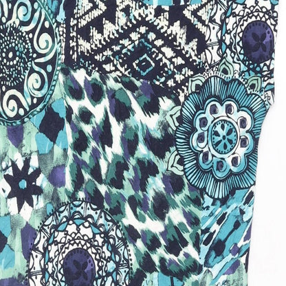 Soon Womens Blue Geometric Viscose Bodycon Size 14 V-Neck Pullover