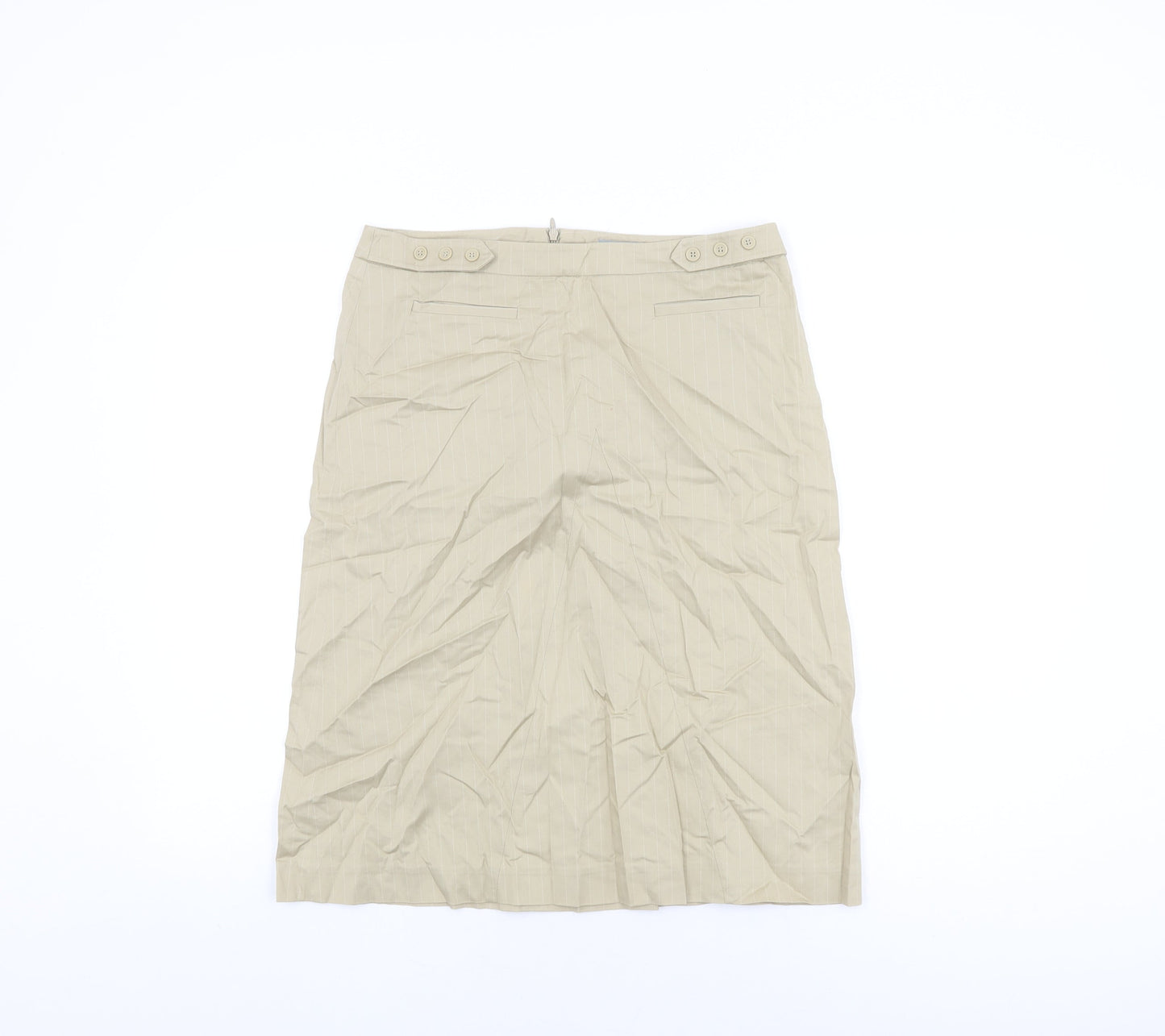 NAF NAF Womens Beige Striped Cotton Straight & Pencil Skirt Size 12 Zip