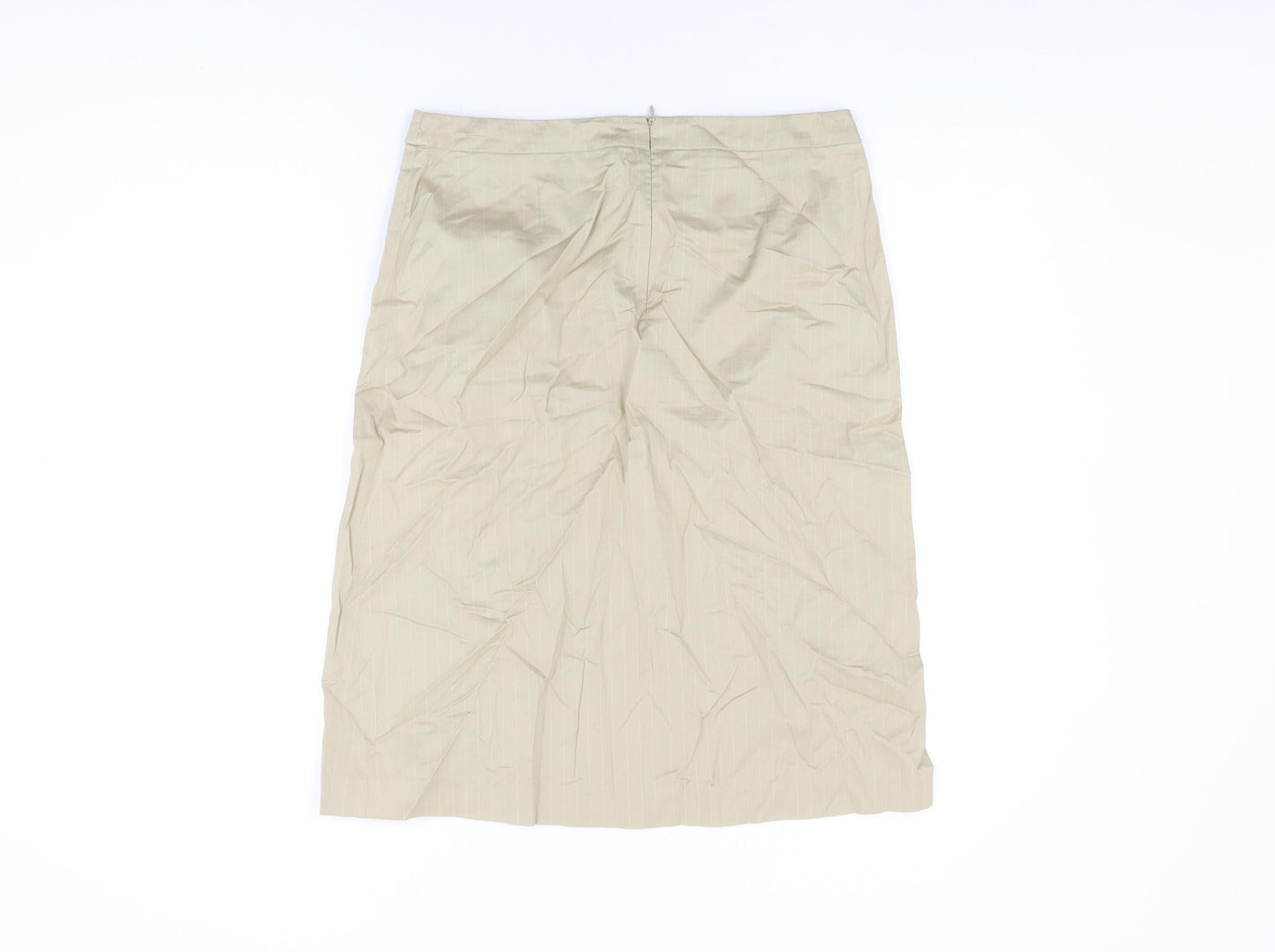 NAF NAF Womens Beige Striped Cotton Straight & Pencil Skirt Size 12 Zip