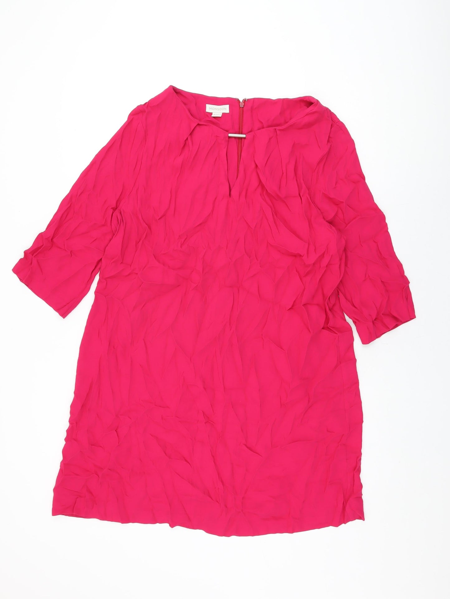 Monsoon Womens Pink Viscose Shift Size 18 Round Neck Zip