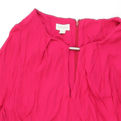 Monsoon Womens Pink Viscose Shift Size 18 Round Neck Zip