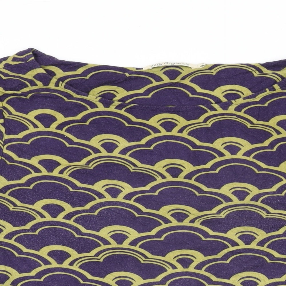Lily Originals Womens Purple Geometric Viscose Basic T-Shirt Size 14 Round Neck