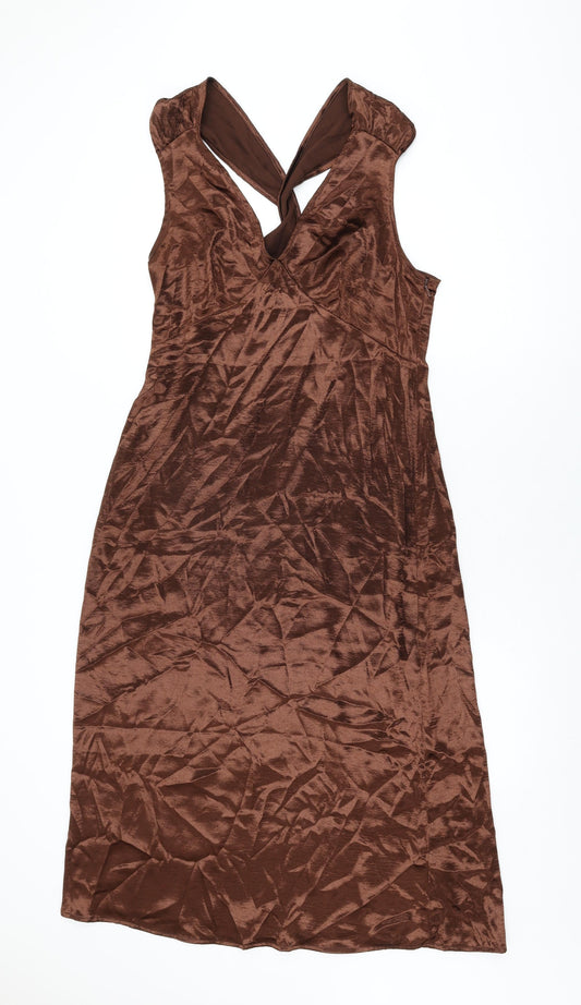 NEXT Womens Brown Polyester Shift Size 12 V-Neck Zip
