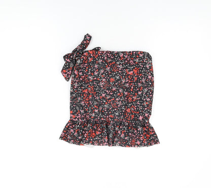 PRETTYLITTLETHING Womens Black Floral Polyester Wrap Skirt Size 6 Tie