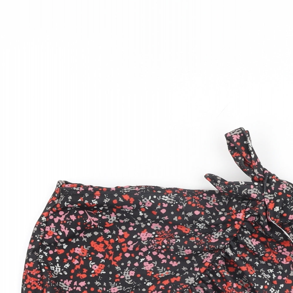 PRETTYLITTLETHING Womens Black Floral Polyester Wrap Skirt Size 6 Tie