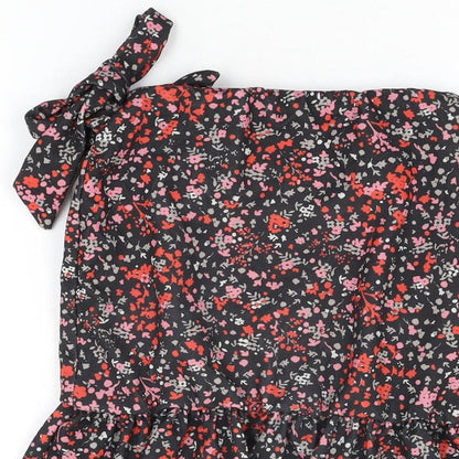 PRETTYLITTLETHING Womens Black Floral Polyester Wrap Skirt Size 6 Tie