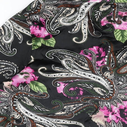 Boohoo Womens Black Floral Polyester Basic Button-Up Size L Collared