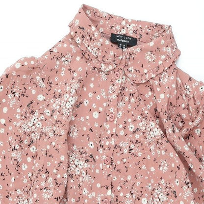 New Look Womens Pink Floral Polyester Skater Dress Size 10 Collared Button