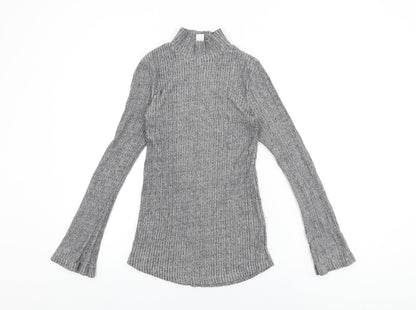 H&M Womens Grey Polyester Basic T-Shirt Size S High Neck