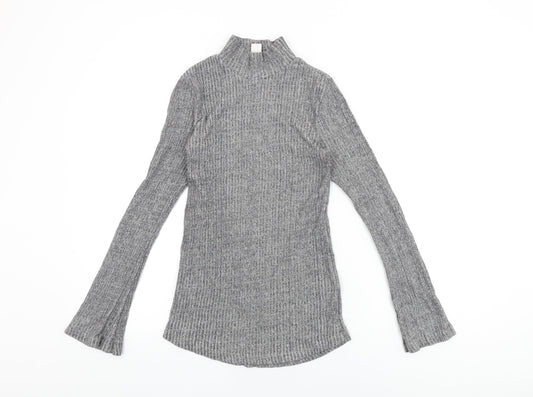 H&M Womens Grey Polyester Basic T-Shirt Size S High Neck