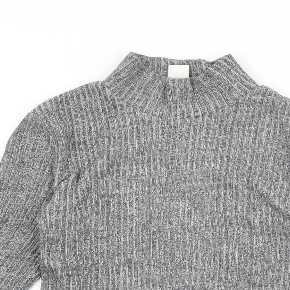 H&M Womens Grey Polyester Basic T-Shirt Size S High Neck
