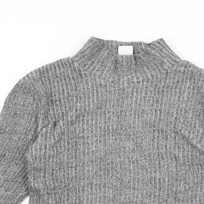 H&M Womens Grey Polyester Basic T-Shirt Size S High Neck