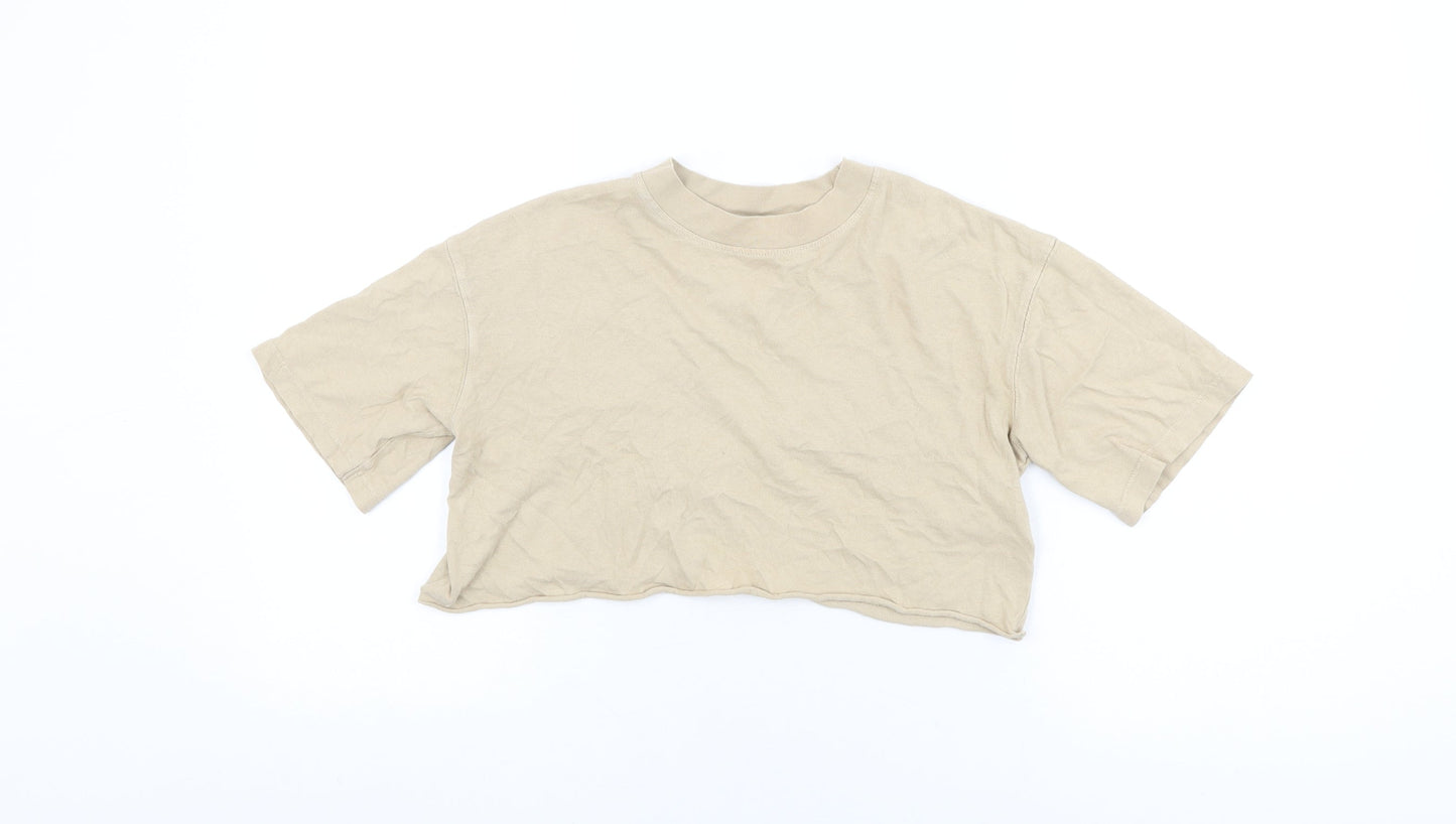 Womens UK Size 6 Topshop Beige Cropped T-Shirt