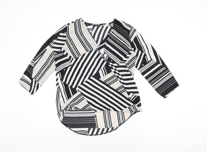 M&Co Womens Multicoloured Geometric Polyester Basic Blouse Size 10 V-Neck
