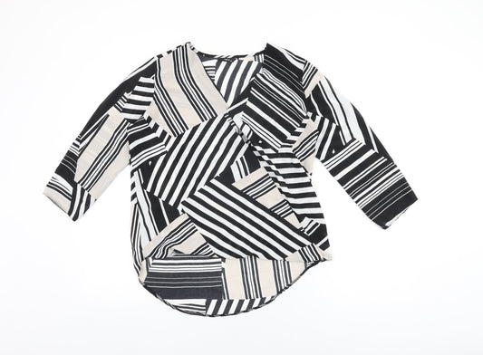 M&Co Womens Multicoloured Geometric Polyester Basic Blouse Size 10 V-Neck