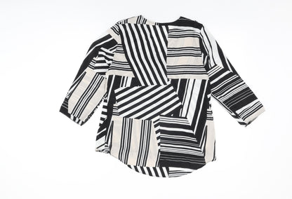 M&Co Womens Multicoloured Geometric Polyester Basic Blouse Size 10 V-Neck