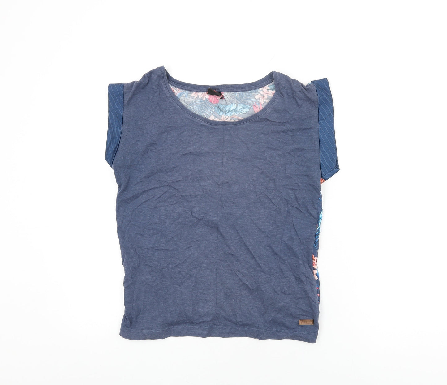 Protest Womens Blue Floral Viscose Basic T-Shirt Size XS Round Neck
