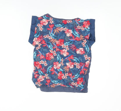 Protest Womens Blue Floral Viscose Basic T-Shirt Size XS Round Neck