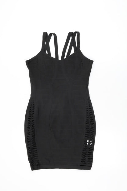 Missguided Womens Black Polyester Bodycon Size M V-Neck Zip