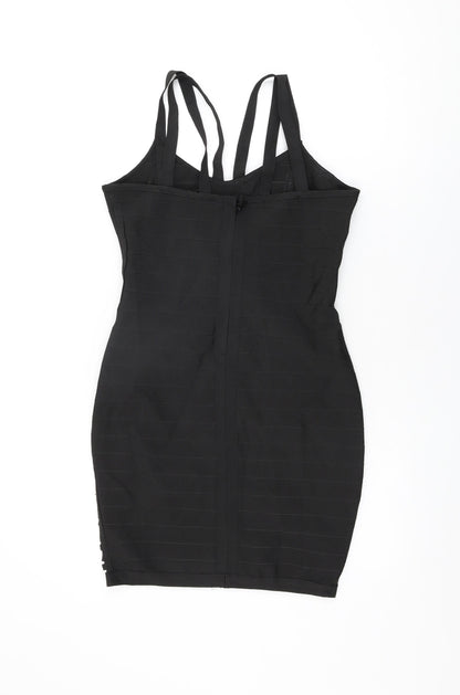 Missguided Womens Black Polyester Bodycon Size M V-Neck Zip