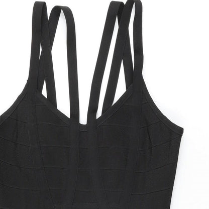 Missguided Womens Black Polyester Bodycon Size M V-Neck Zip