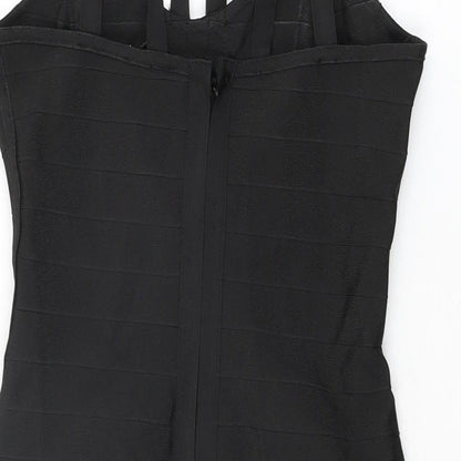 Missguided Womens Black Polyester Bodycon Size M V-Neck Zip