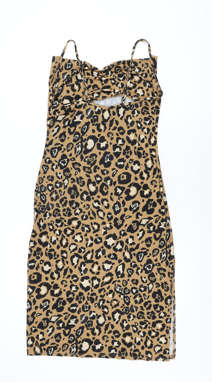 ASOS Womens Brown Animal Print Polyester Bodycon Size 8 Cowl Neck Pullover