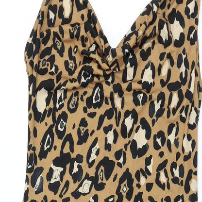 ASOS Womens Brown Animal Print Polyester Bodycon Size 8 Cowl Neck Pullover