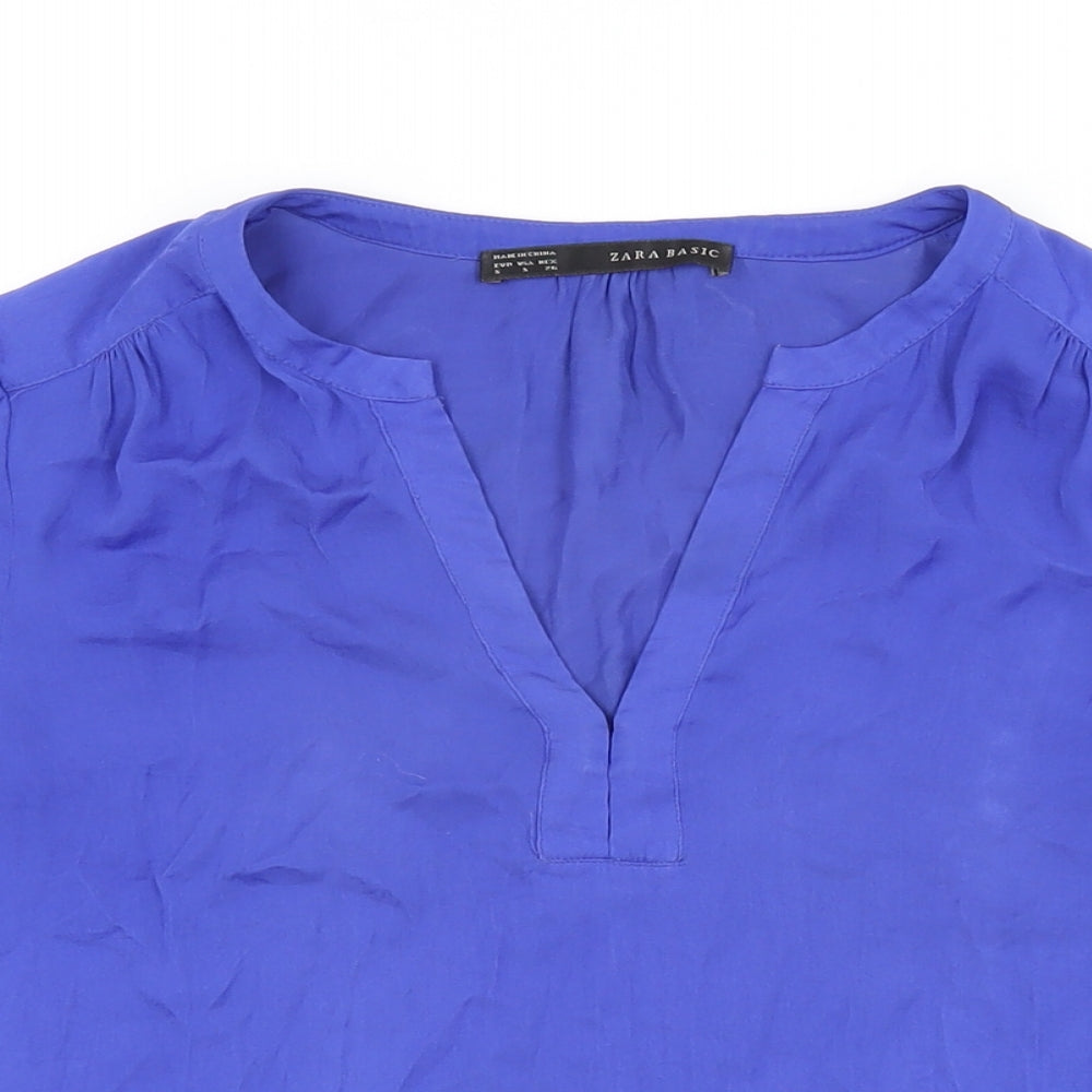 Womens UK Size S Zara Blue Basic Blouse