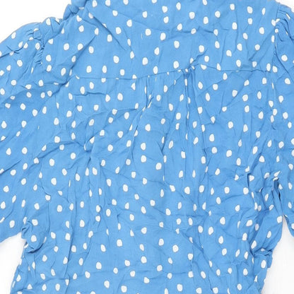 Marks and Spencer Womens Blue Polka Dot Viscose Skater Dress Size 12 Collared Button