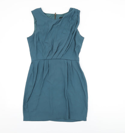 Topshop Womens Blue Polyester Shift Size 10 Round Neck Zip