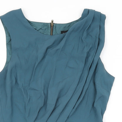 Topshop Womens Blue Polyester Shift Size 10 Round Neck Zip
