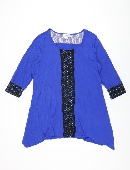 Clarity Womens Blue Geometric Cotton Basic T-Shirt Size 14 Round Neck