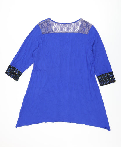 Clarity Womens Blue Geometric Cotton Basic T-Shirt Size 14 Round Neck