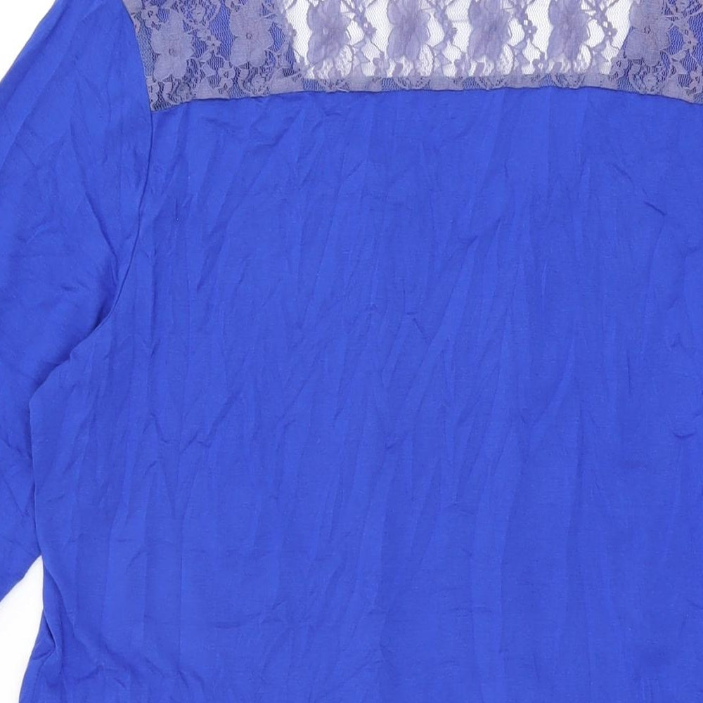 Clarity Womens Blue Geometric Cotton Basic T-Shirt Size 14 Round Neck