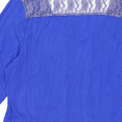 Clarity Womens Blue Geometric Cotton Basic T-Shirt Size 14 Round Neck