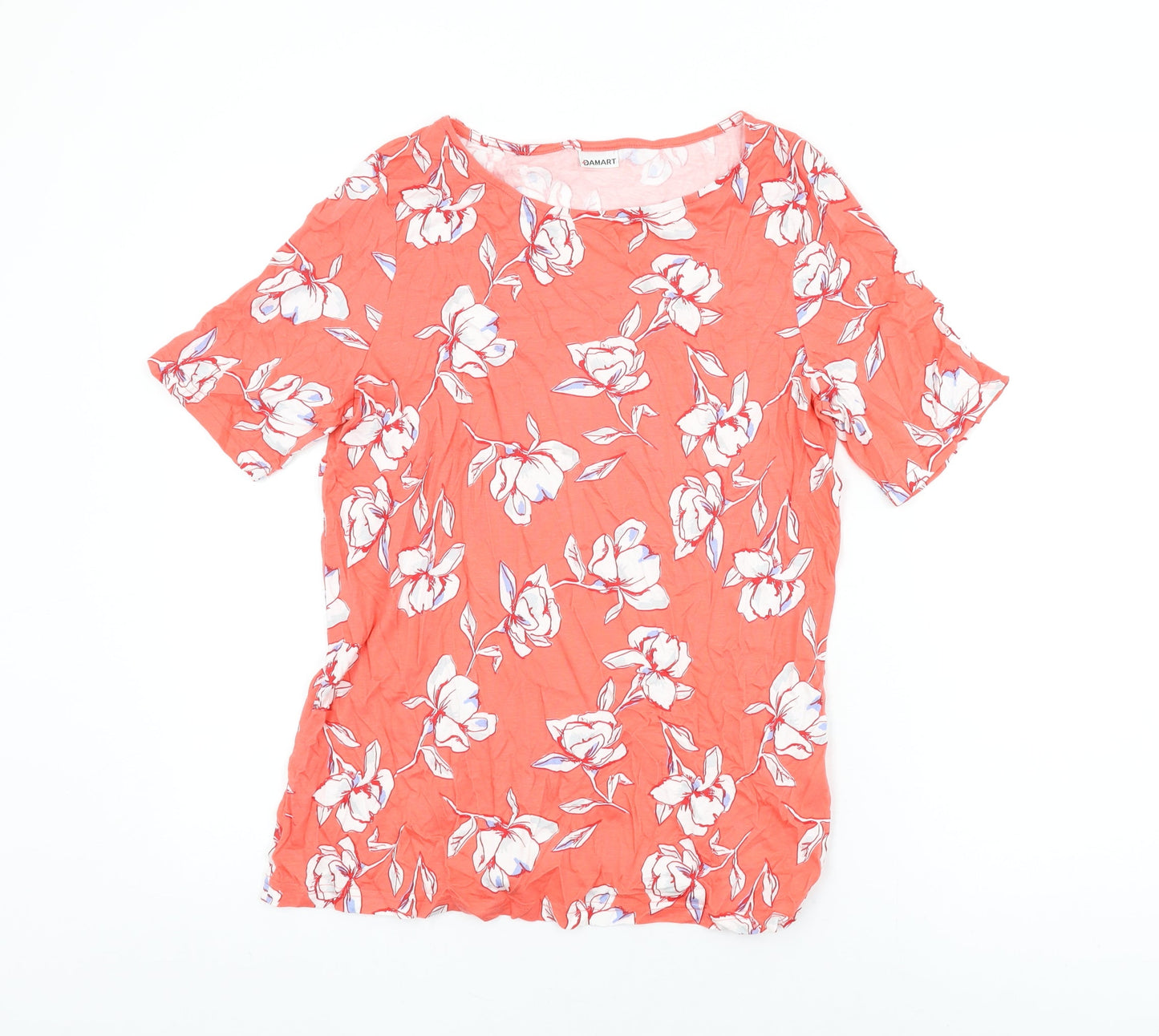 Damart Womens Pink Floral Cotton Basic T-Shirt Size 14 Round Neck