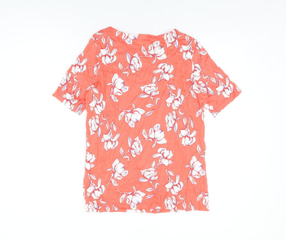 Damart Womens Pink Floral Cotton Basic T-Shirt Size 14 Round Neck