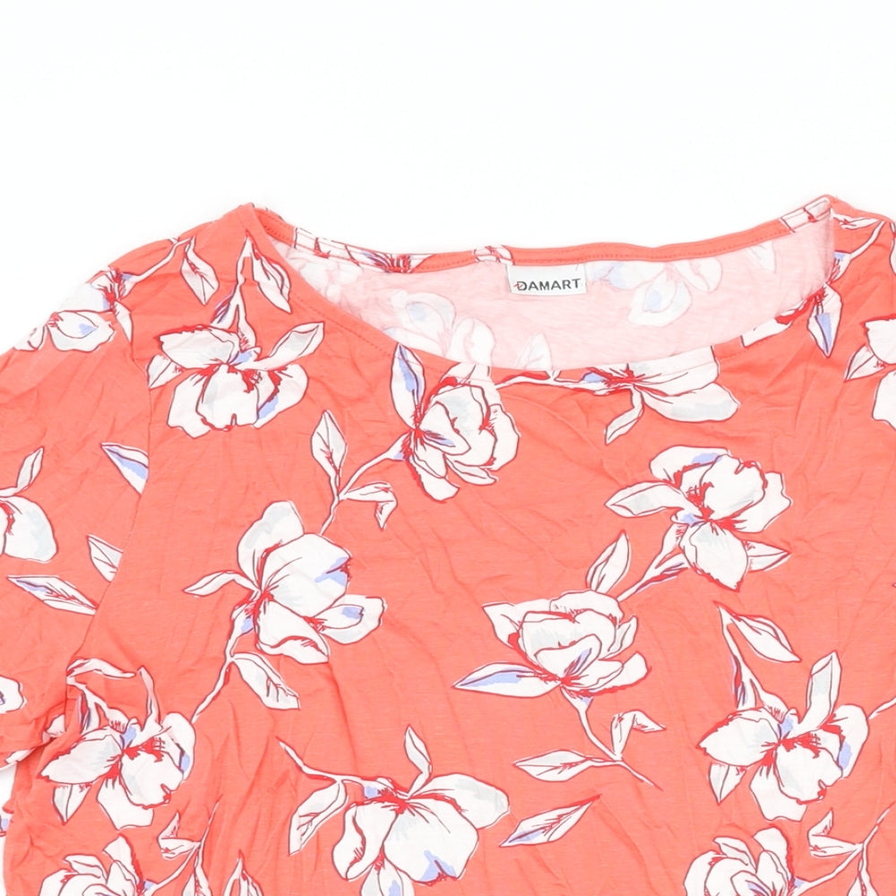 Damart Womens Pink Floral Cotton Basic T-Shirt Size 14 Round Neck