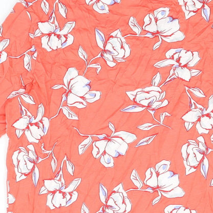 Damart Womens Pink Floral Cotton Basic T-Shirt Size 14 Round Neck