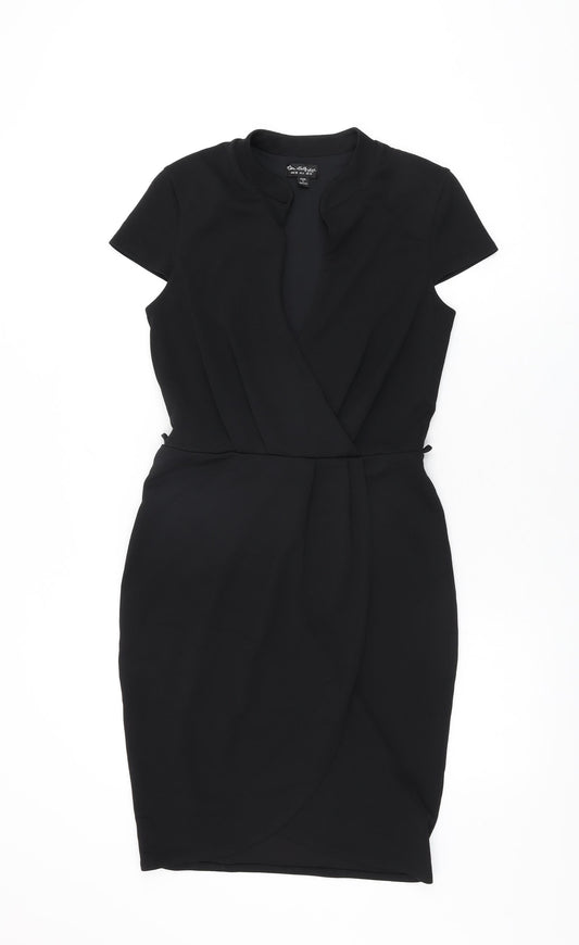 Miss Selfridge Womens Black Polyester Bodycon Size 10 V-Neck Pullover