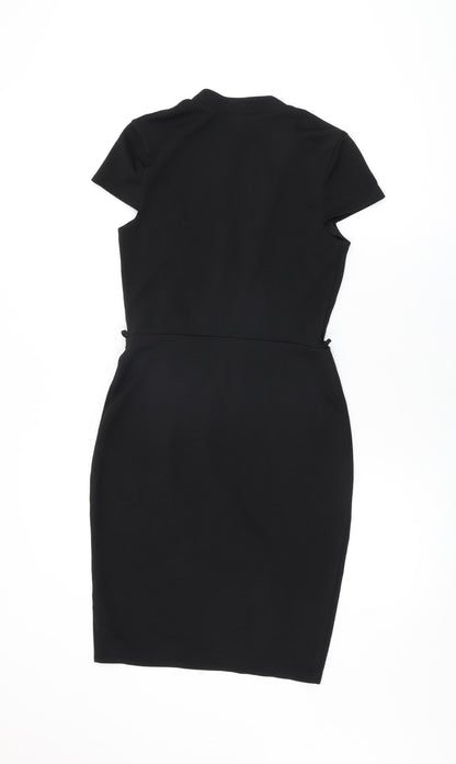 Miss Selfridge Womens Black Polyester Bodycon Size 10 V-Neck Pullover