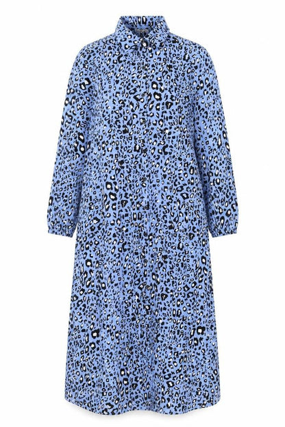 Sarta Womens Blue Animal Print Viscose Shirt Dress Size S Collared Button