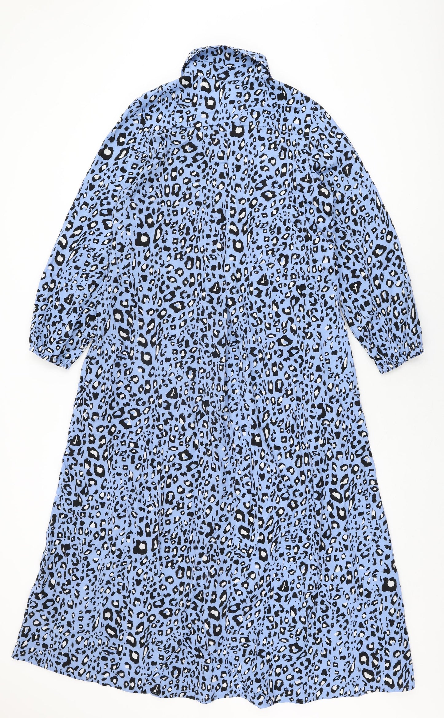 Sarta Womens Blue Animal Print Viscose Shirt Dress Size S Collared Button