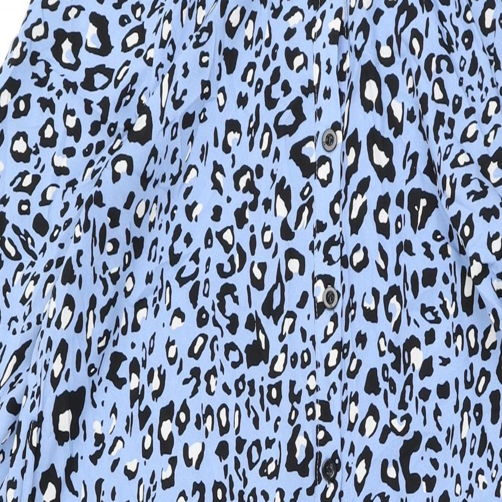 Sarta Womens Blue Animal Print Viscose Shirt Dress Size S Collared Button