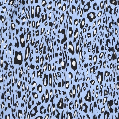 Sarta Womens Blue Animal Print Viscose Shirt Dress Size S Collared Button