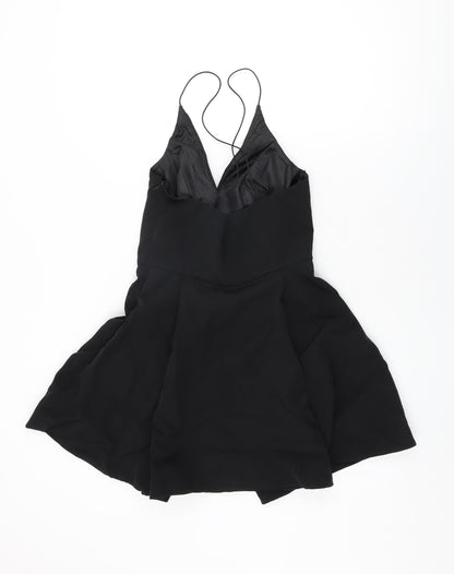 Topshop Womens Black Polyester Skater Dress Size 10 V-Neck Zip