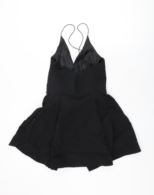 Topshop Womens Black Polyester Skater Dress Size 10 V-Neck Zip