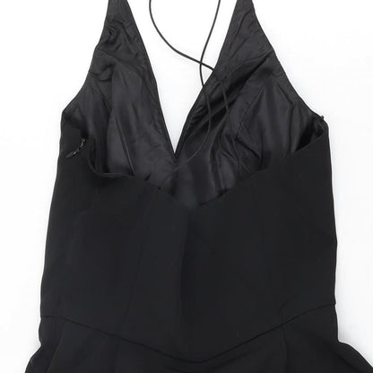 Topshop Womens Black Polyester Skater Dress Size 10 V-Neck Zip